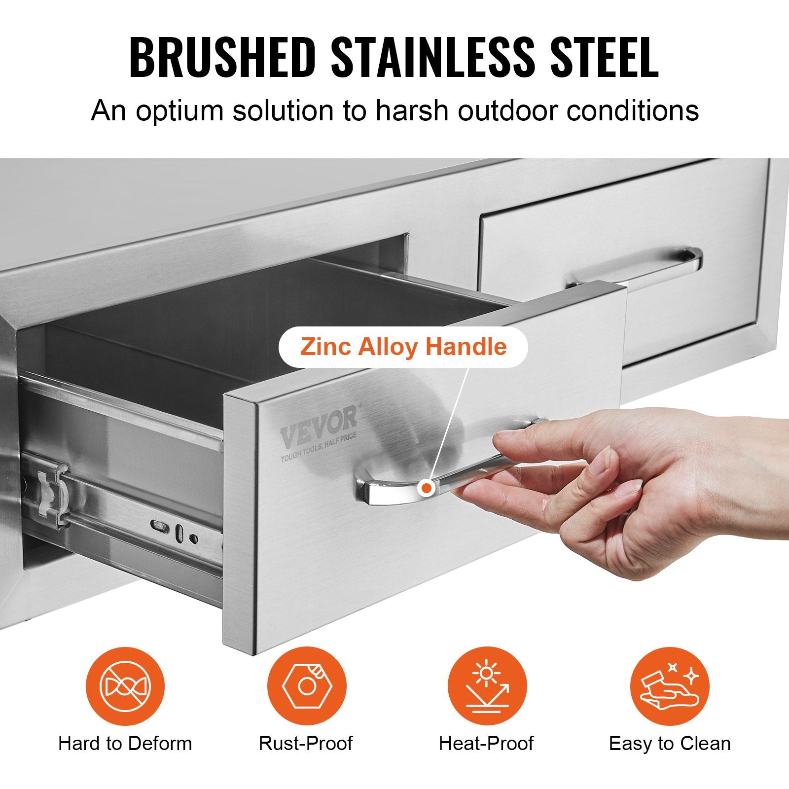 VEVOR Outdoor Kitchen Drawers 30\" W x 10\" H x 20\" D, Horizontal Double BBQ Access Drawers Stainless Steel with Handle, BBQ Island Drawers for Outdoor Kitchens or Patio Grill Station 