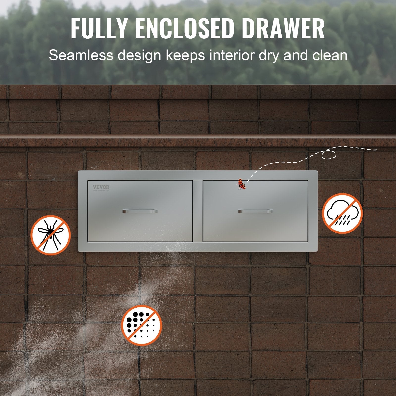 VEVOR Outdoor Kitchen Drawers 30\" W x 10\" H x 20\" D, Horizontal Double BBQ Access Drawers Stainless Steel with Handle, BBQ Island Drawers for Outdoor Kitchens or Patio Grill Station 