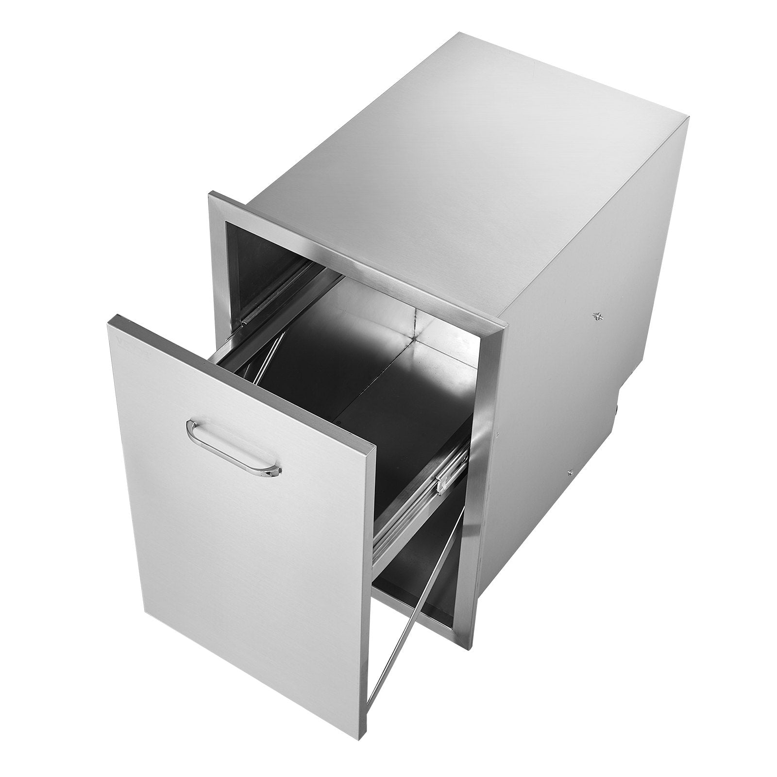 VEVOR Pull Out Trash Drawer 17.7x22.8 Inch Raised Style Trash Bin with Pull-Out Tray Stainless Steel Trash Drawer with Handle for Outdoor Kitchen BBQ Island 