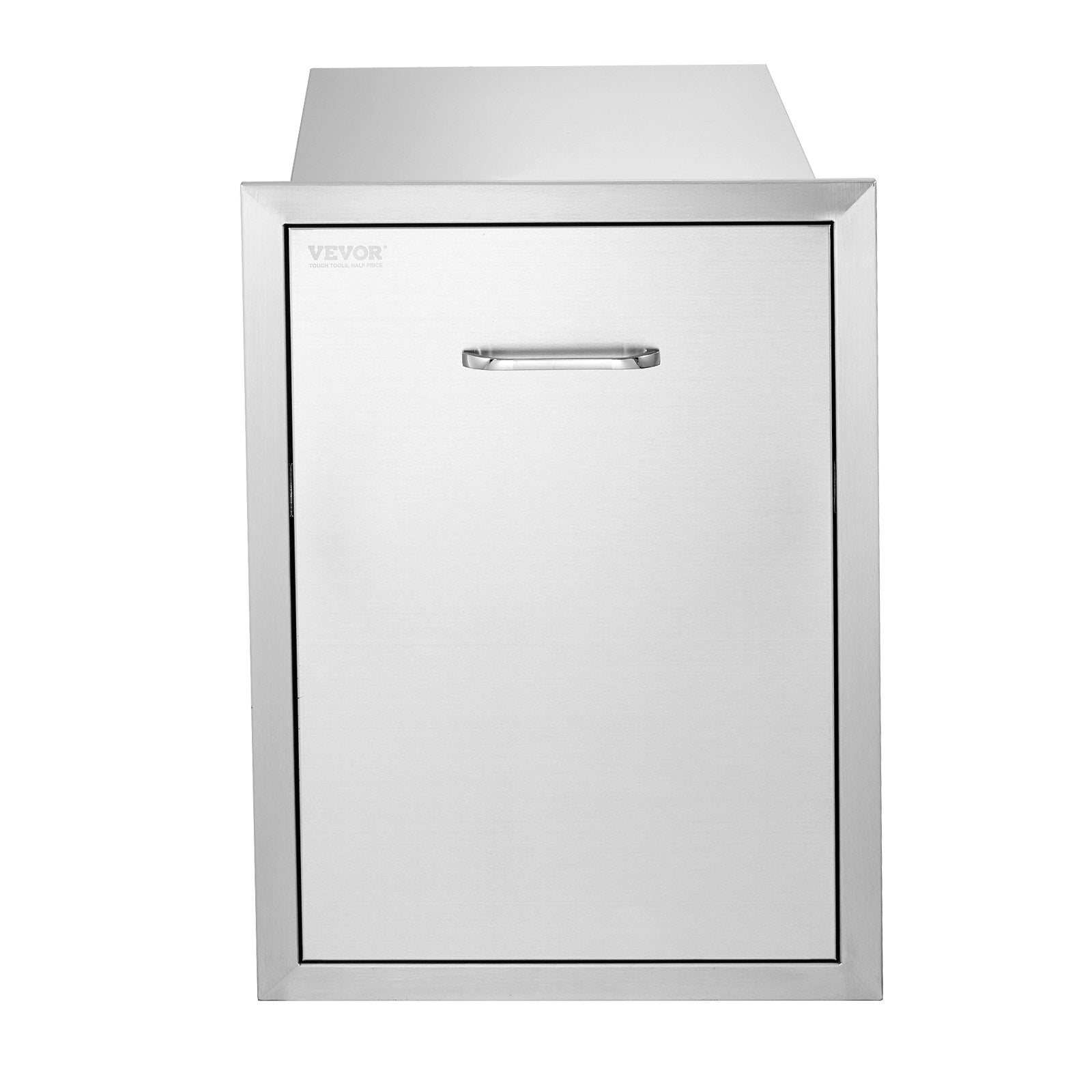 VEVOR Pull Out Trash Drawer 17.7x22.8 Inch Raised Style Trash Bin with Pull-Out Tray Stainless Steel Trash Drawer with Handle for Outdoor Kitchen BBQ Island 