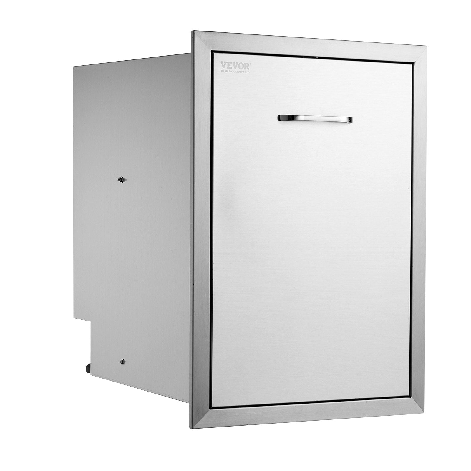 VEVOR Pull Out Trash Drawer 17.7x22.8 Inch Raised Style Trash Bin with Pull-Out Tray Stainless Steel Trash Drawer with Handle for Outdoor Kitchen BBQ Island 