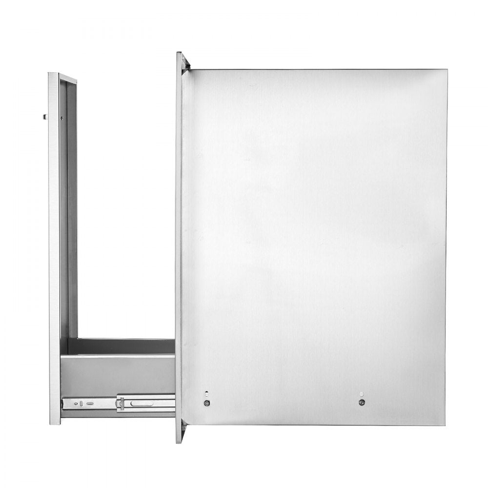 VEVOR Pull Out Trash Drawer 13.6Wx26H Inch Lower Sliding Rails Stainless Steel Trash Drawer with Pull-Out Tray and Handle for Outdoor Kitchen BBQ Island 