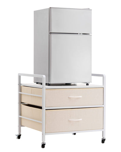 VEVOR Mini Fridge Stand with Storage 176 lbs White Mini Fridge Table 2 Drawers 