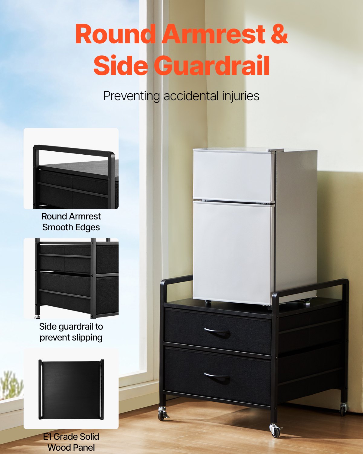 VEVOR Mini Fridge Stand with Storage 176 lbs Black Mini Fridge Table 2 Drawers 