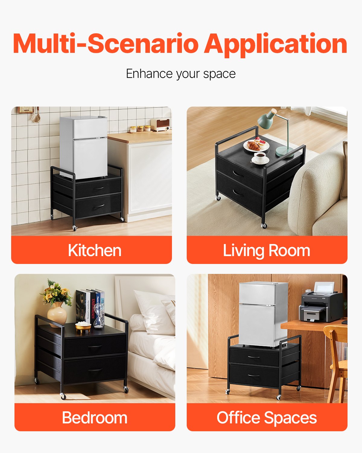 VEVOR Mini Fridge Stand with Storage 176 lbs Black Mini Fridge Table 2 Drawers 