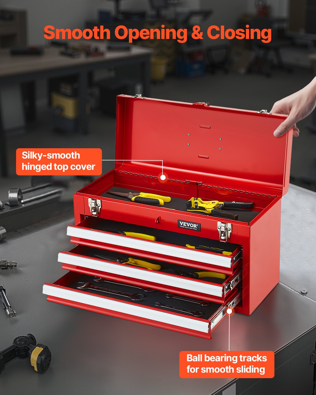 VEVOR Tool Box 20.5-inch Portable Metal Tool Box 3 Drawers Tool Organizer Red 