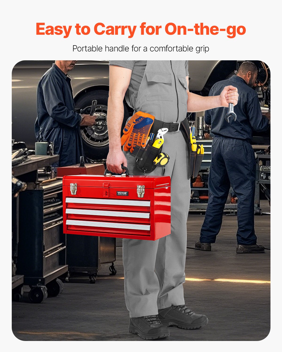 VEVOR Tool Box 20.5-inch Portable Metal Tool Box 3 Drawers Tool Organizer Red 