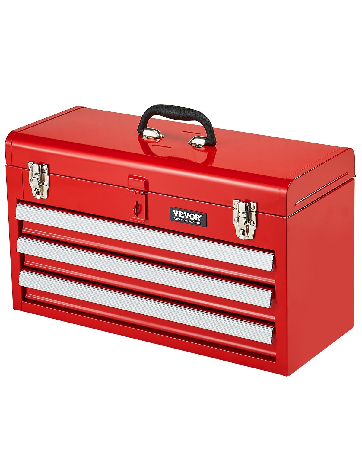VEVOR Tool Box 20.5-inch Portable Metal Tool Box 3 Drawers Tool Organizer Red 