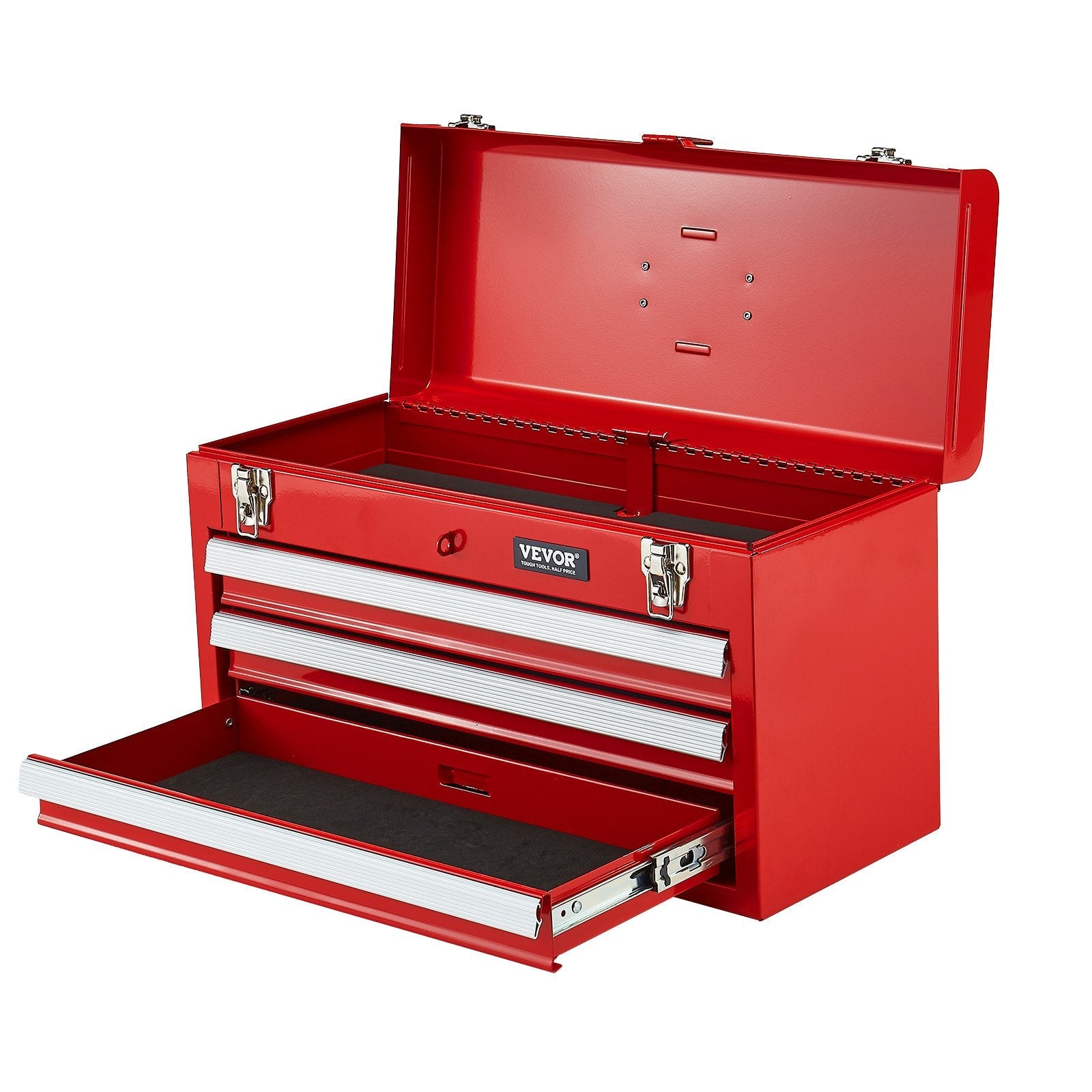 VEVOR Tool Box 20.5-inch Portable Metal Tool Box 3 Drawers Tool Organizer Red 