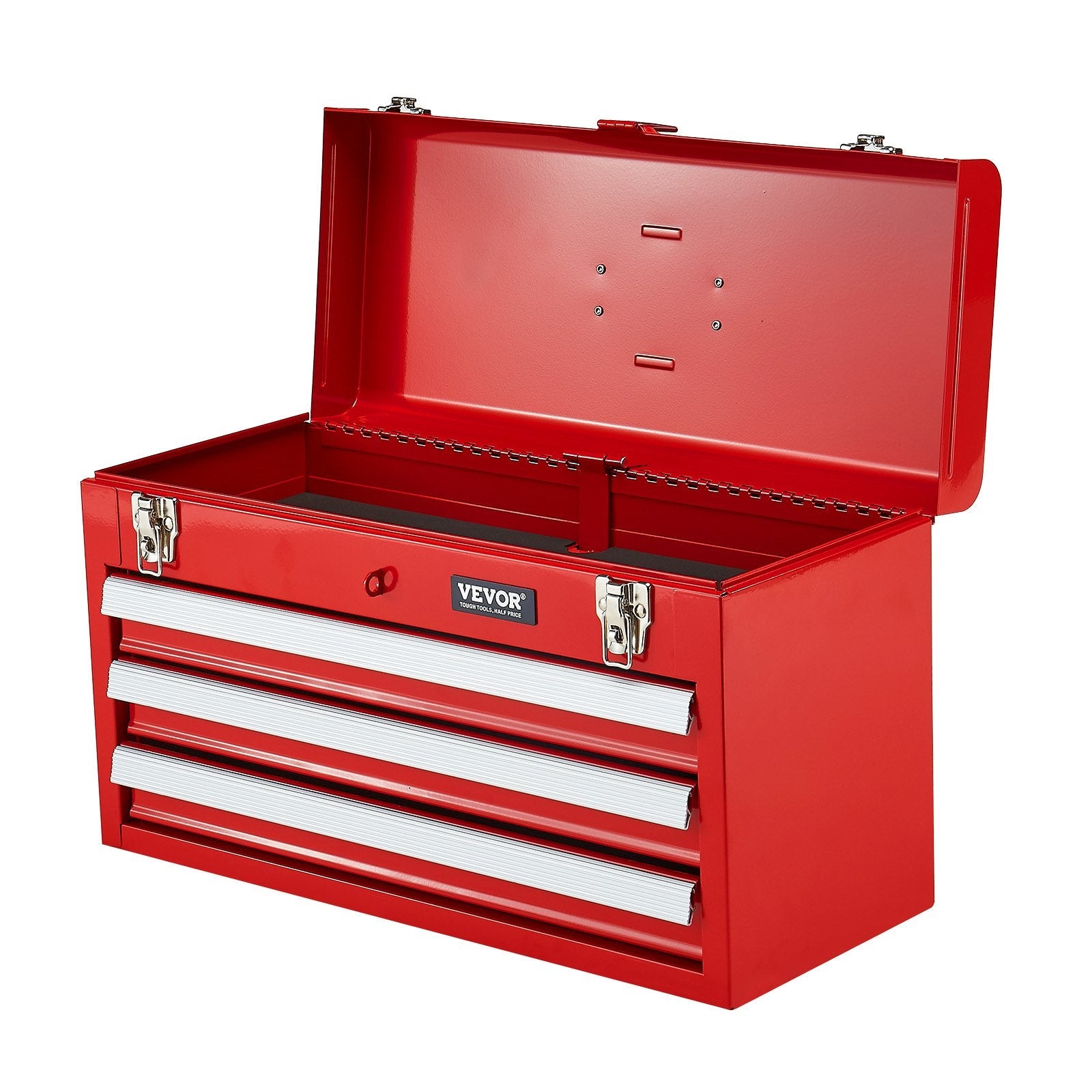 VEVOR Tool Box 20.5-inch Portable Metal Tool Box 3 Drawers Tool Organizer Red 