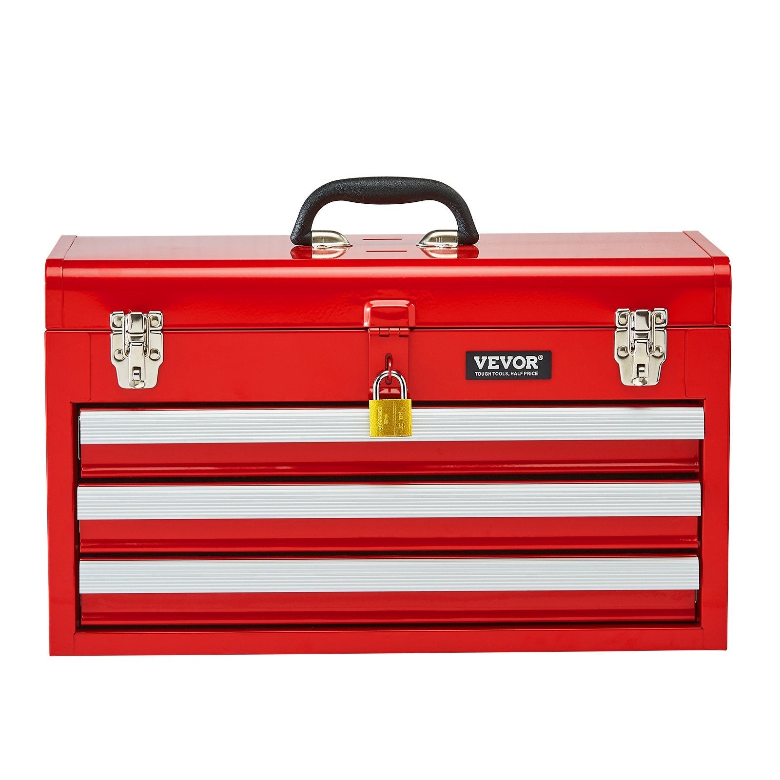VEVOR Tool Box 20.5-inch Portable Metal Tool Box 3 Drawers Tool Organizer Red 
