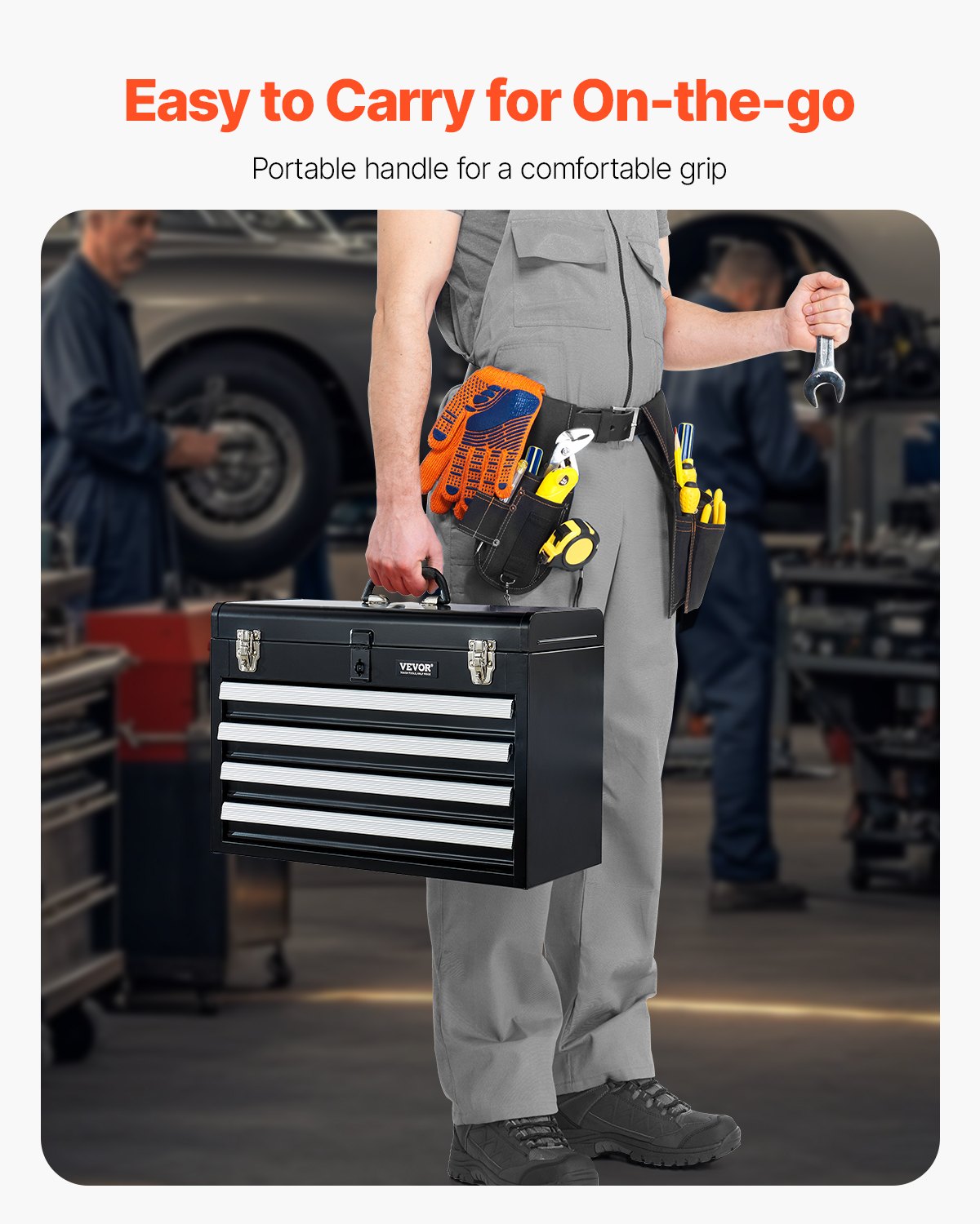 VEVOR Tool Box 20.5-inch Portable Metal Tool Box with 4 Drawers Tool Organizer 