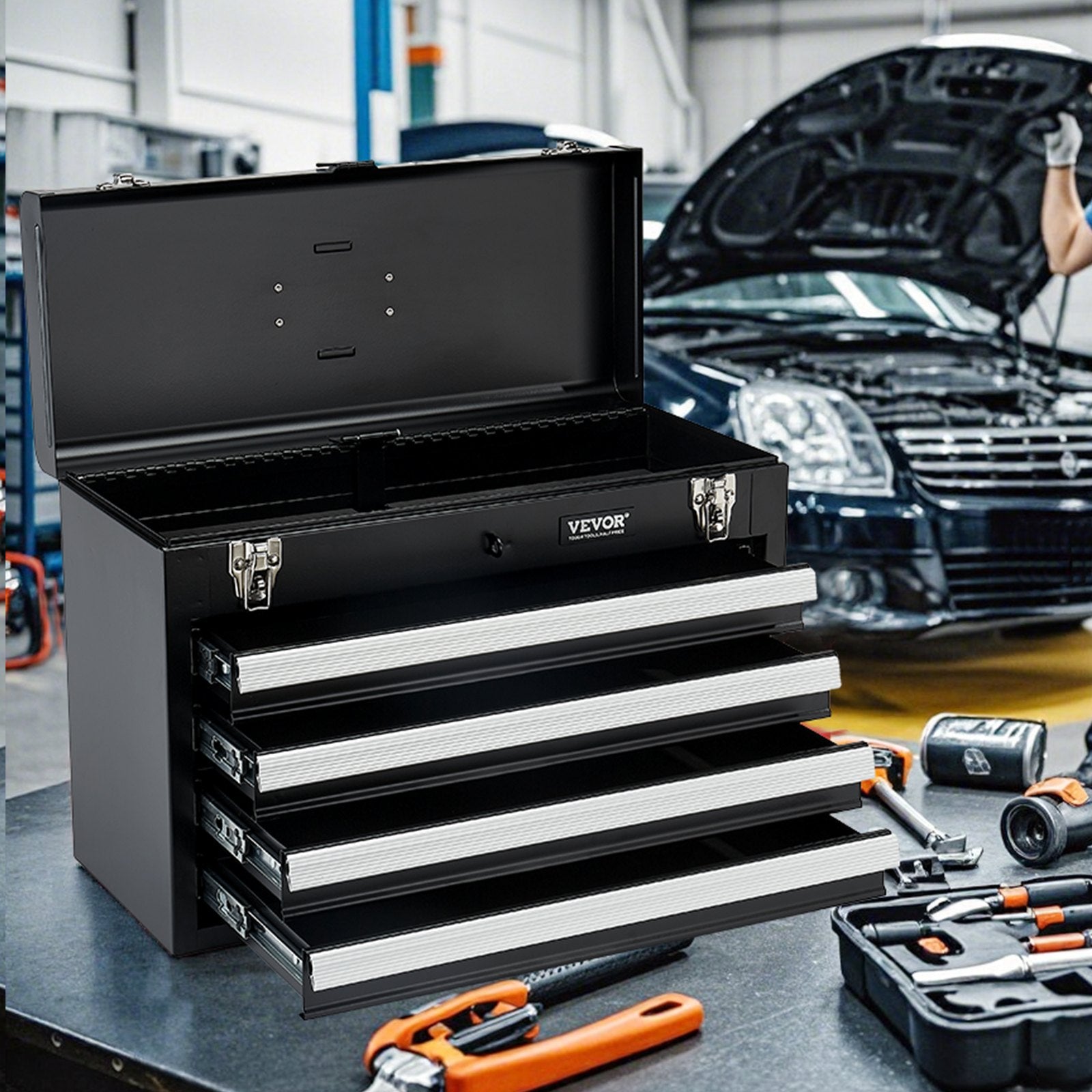 VEVOR Tool Box 20.5-inch Portable Metal Tool Box with 4 Drawers Tool Organizer 