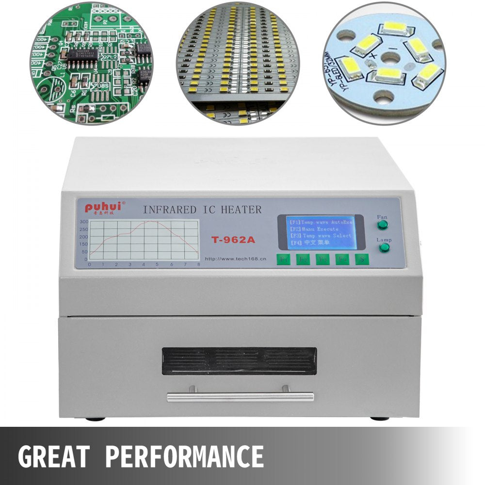 VEVOR Reflow Oven T962A 110V Reflow Soldering Machine 1500W 300 x 320 mm SMD SMT BGA Professional Automatic Infrared Heater Soldering Machine W/Smoke Exhaust Chimney Cooling Efficiency 