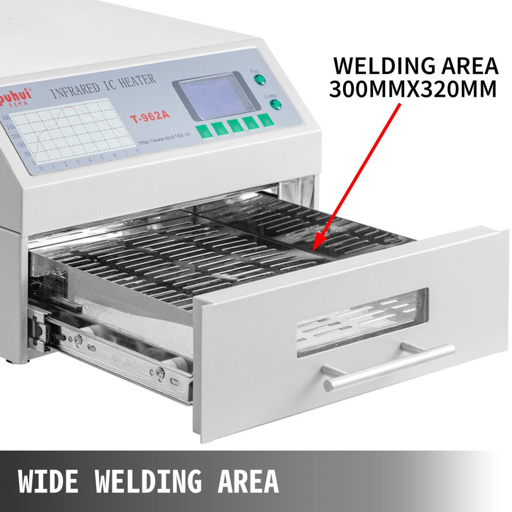 VEVOR Reflow Oven T962A 110V Reflow Soldering Machine 1500W 300 x 320 mm SMD SMT BGA Professional Automatic Infrared Heater Soldering Machine W/Smoke Exhaust Chimney Cooling Efficiency 
