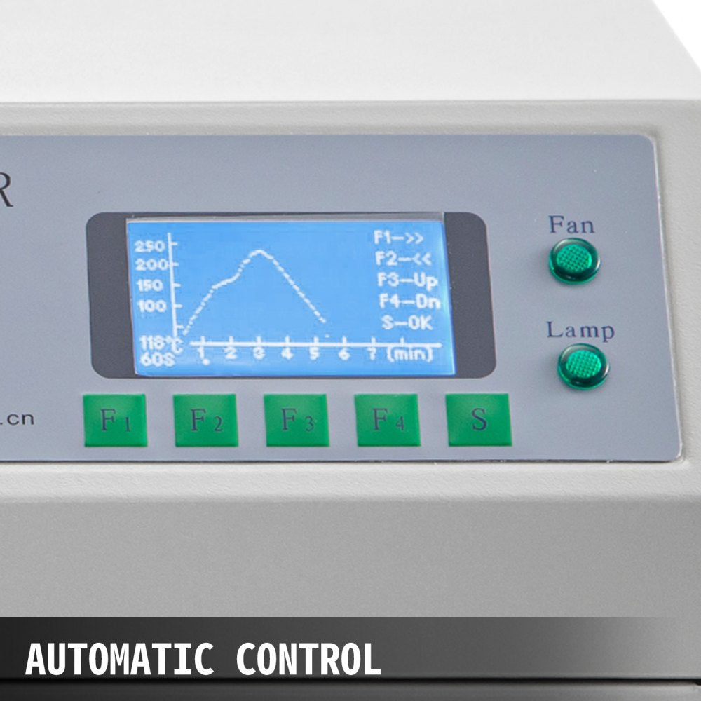 VEVOR Reflow Oven T962A 110V Reflow Soldering Machine 1500W 300 x 320 mm SMD SMT BGA Professional Automatic Infrared Heater Soldering Machine W/Smoke Exhaust Chimney Cooling Efficiency 