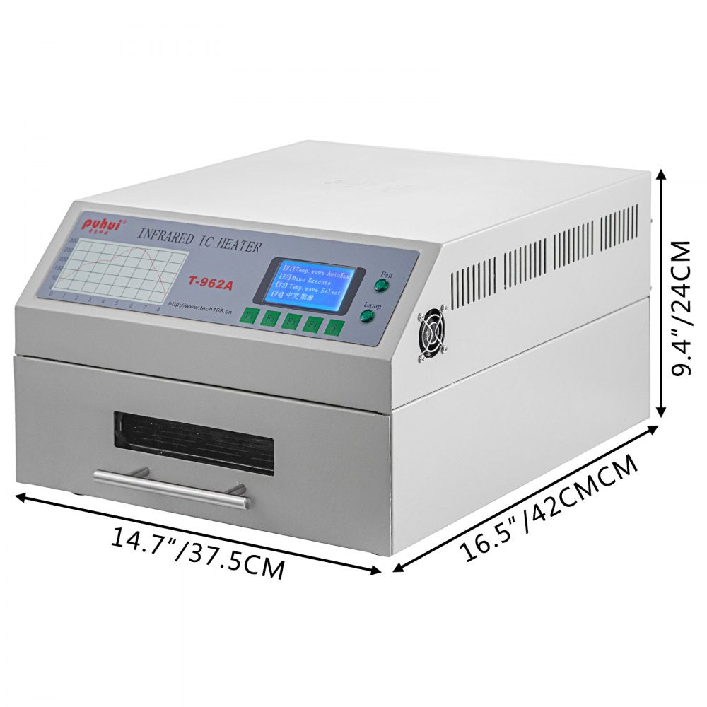 VEVOR Reflow Oven T962A 110V Reflow Soldering Machine 1500W 300 x 320 mm SMD SMT BGA Professional Automatic Infrared Heater Soldering Machine W/Smoke Exhaust Chimney Cooling Efficiency 