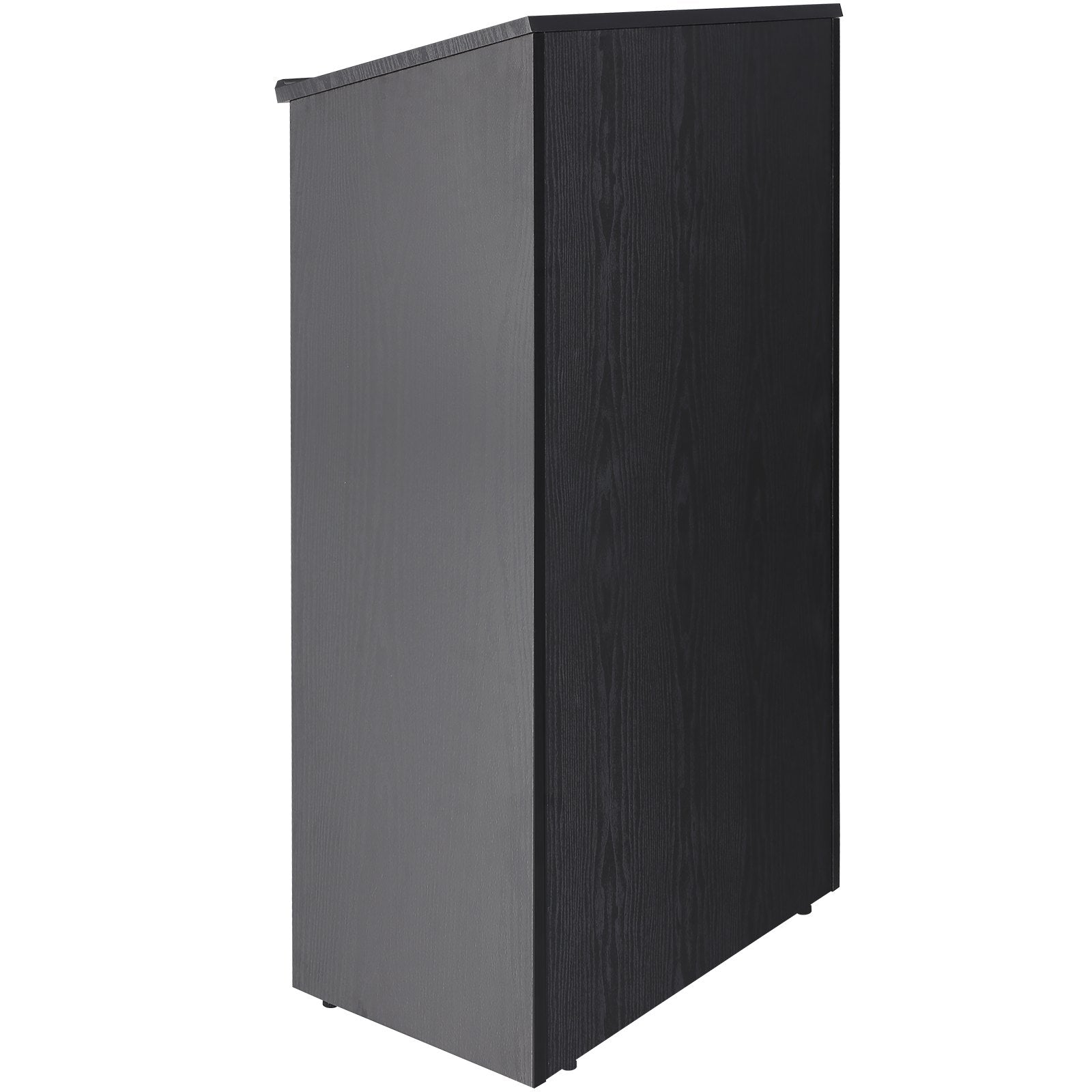 VEVOR Podium Stand, 47 in Hostess Stand with 4 Rolling Wheels, Wood Podium with Storage Shelves, and Slant Desktop, Lecterns & Podiums for Church, Office, School, Home, Black 