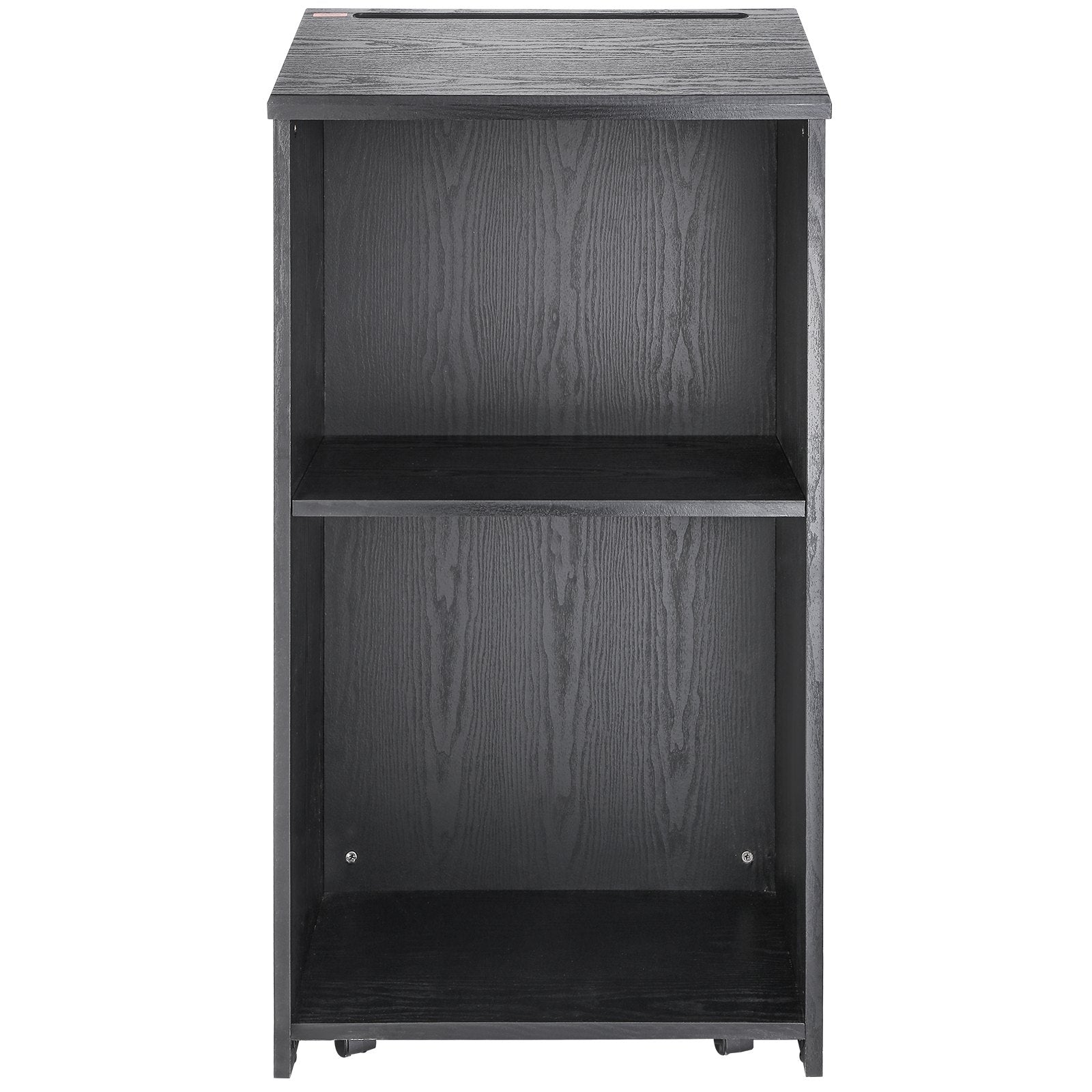 VEVOR Podium Stand, 47 in Hostess Stand with 4 Rolling Wheels, Wood Podium with Storage Shelves, and Slant Desktop, Lecterns & Podiums for Church, Office, School, Home, Black 