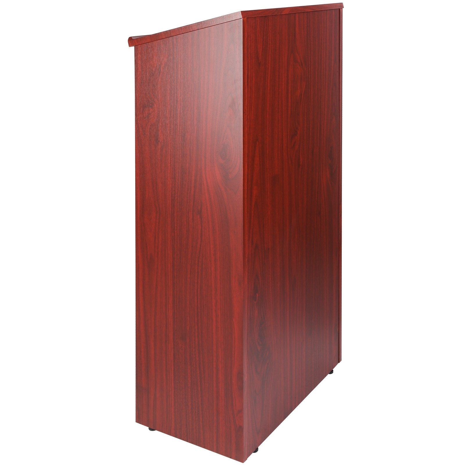 VEVOR Podium Stand, 47 in Hostess Stand with 4 Rolling Wheels, Wood Podium with Storage Shelves, and Slant Desktop, Lecterns & Podiums for Church, Office, School, Home, Brown 
