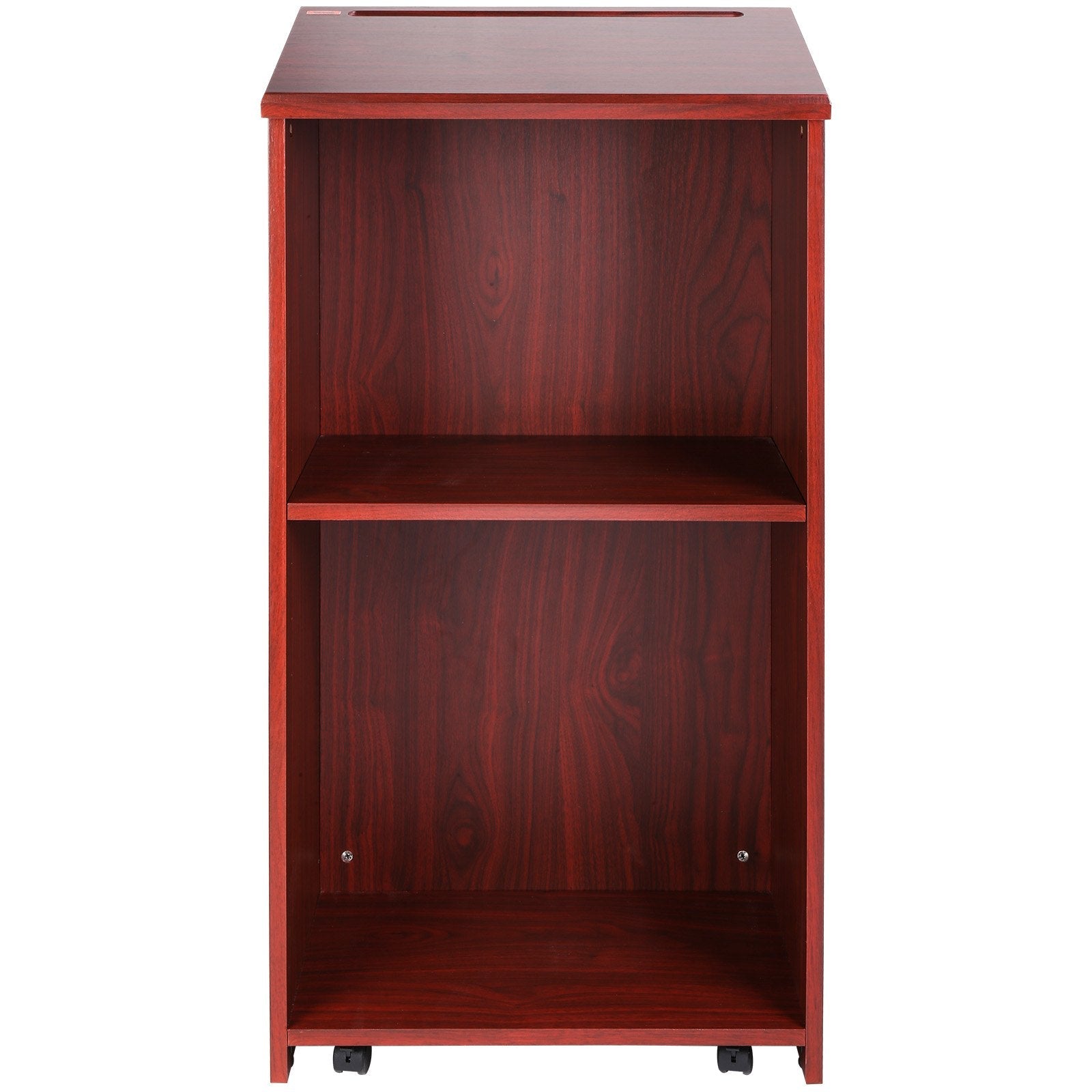 VEVOR Podium Stand, 47 in Hostess Stand with 4 Rolling Wheels, Wood Podium with Storage Shelves, and Slant Desktop, Lecterns & Podiums for Church, Office, School, Home, Brown 