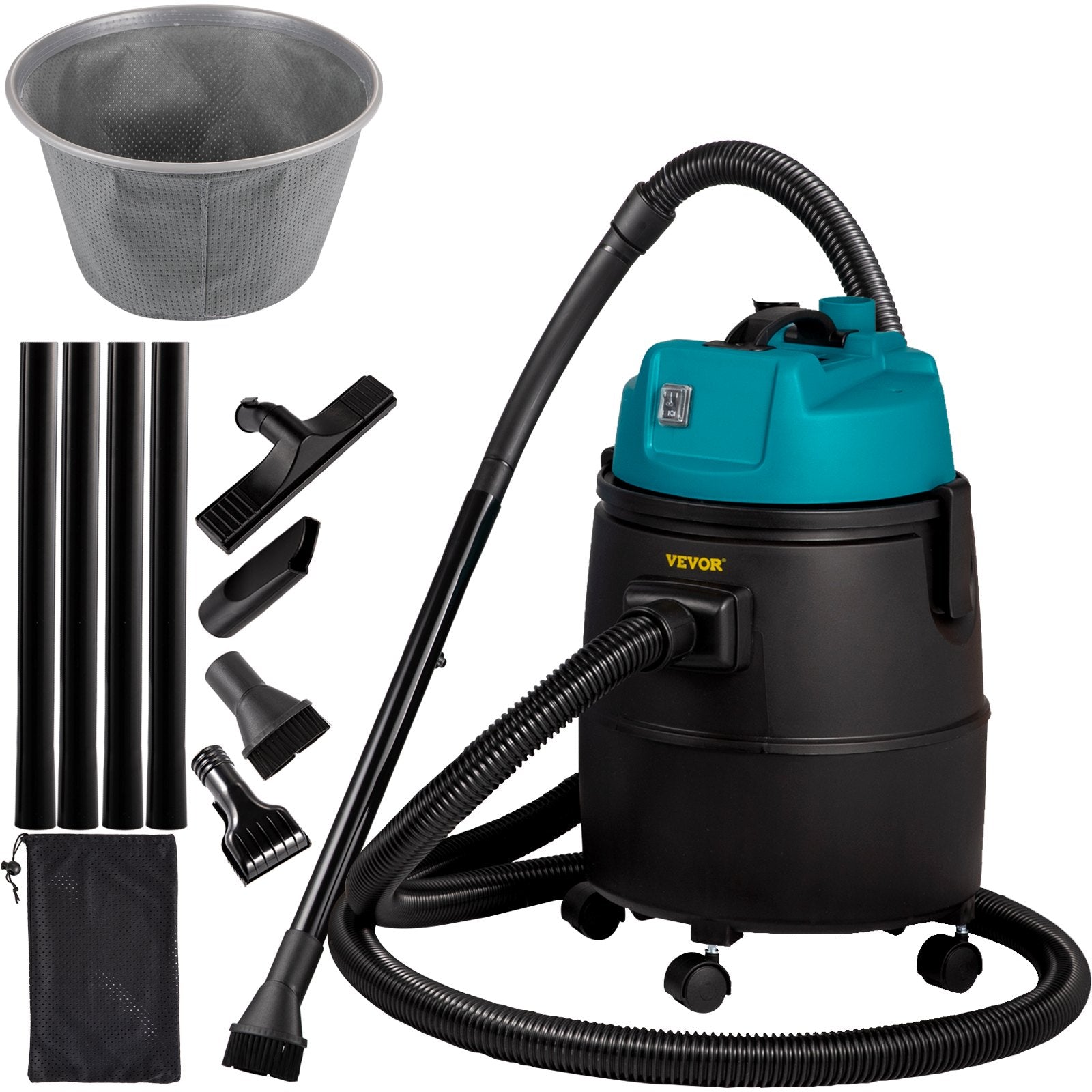 VEVOR Pond Vacuum Cleaner, 1400W Motor in Single Chamber Suction System, 120V Motor w/15 ft Electric Wire, 4 Brush Heads, 4 Extended Tubes, 1 Filter Bag for Multi-use Cleaning Above Ground 