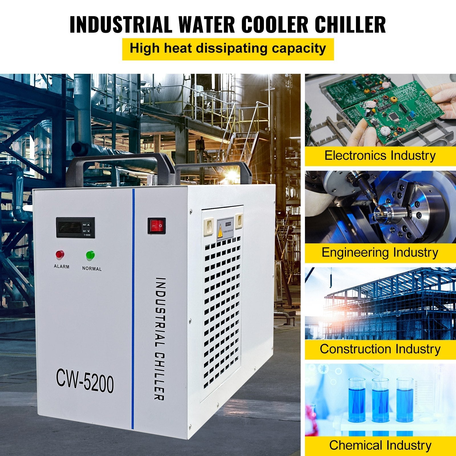 VEVOR Industrial Water Chiller CW5200DG, 8.5L 1400W 0.93HP Water Cooler Cools 5200 BTU/Hour Thermolysis Water Chiller for CO2 130 to 150W Laser Engraving & Cutting Machines 