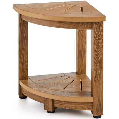 VEVOR Corner Shower Bench, 16.5" Height 12.8" Radius, Faux Wood Grain Polystyrene, 350 LBS with Storage Shelf, Water Resistant, Shower Stool for Inside & Outside Shower, for Bathroom, Living Room 