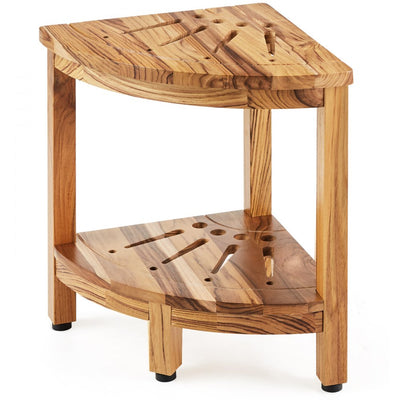 VEVOR Corner Teak Shower Bench, 17" Height 12" Radius, 100% Teak Wood Corner Shower Beach, Mold-resistant, 300 LBS with Storage Shelf, Shower Stool for Inside & Outside Shower, for Bathroom 