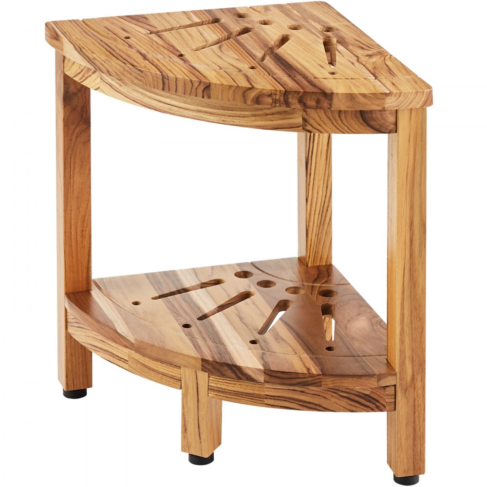 VEVOR Corner Teak Shower Bench, 17" Height 12" Radius, 100% Teak Wood Corner Shower Beach, Mold-resistant, 300 LBS with Storage Shelf, Shower Stool for Inside & Outside Shower, for Bathroom 