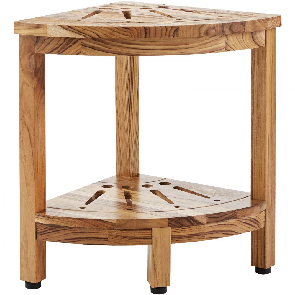 VEVOR Corner Teak Shower Bench, 17" Height 12" Radius, 100% Teak Wood Corner Shower Beach, Mold-resistant, 300 LBS with Storage Shelf, Shower Stool for Inside & Outside Shower, for Bathroom 