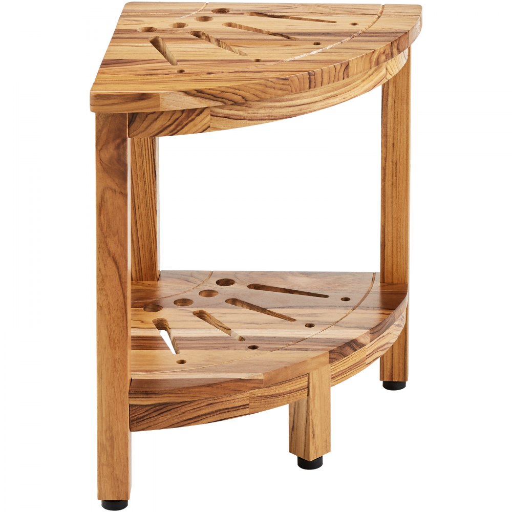 VEVOR Corner Teak Shower Bench, 17" Height 12" Radius, 100% Teak Wood Corner Shower Beach, Mold-resistant, 300 LBS with Storage Shelf, Shower Stool for Inside & Outside Shower, for Bathroom 