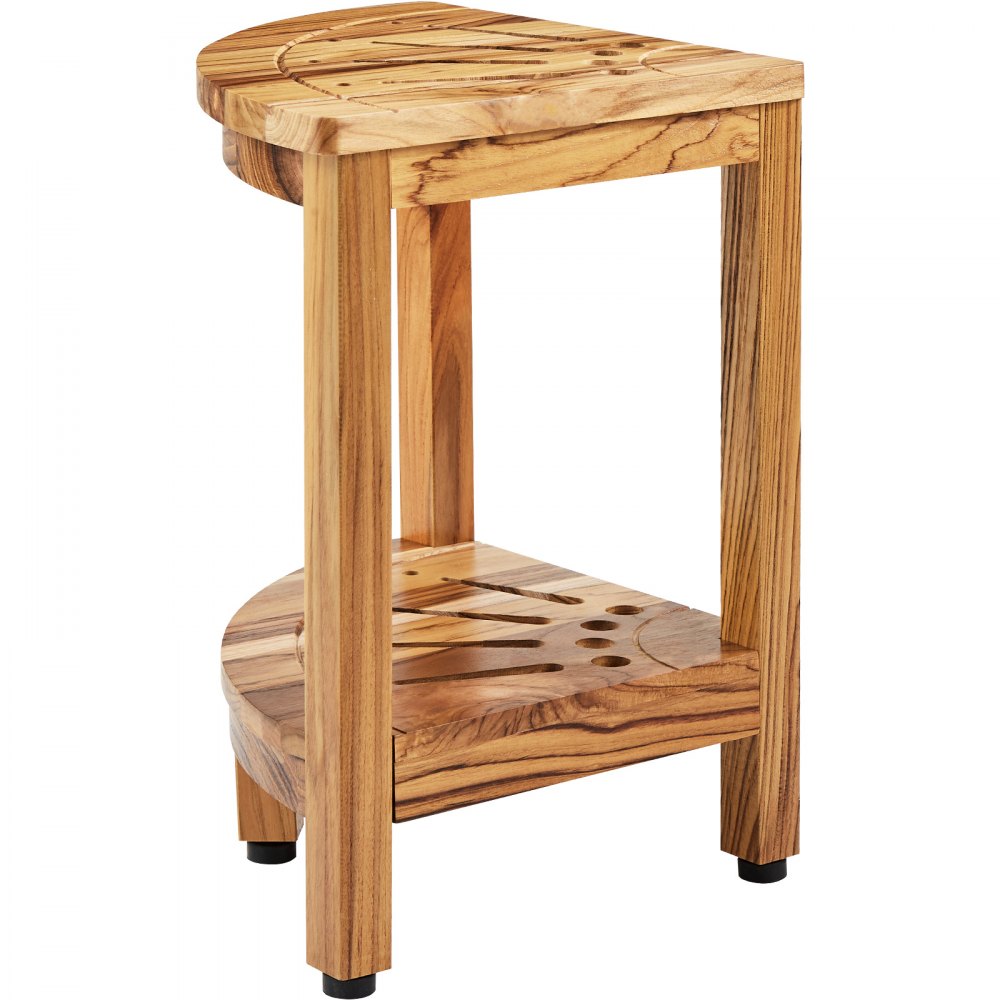 VEVOR Corner Teak Shower Bench, 17" Height 12" Radius, 100% Teak Wood Corner Shower Beach, Mold-resistant, 300 LBS with Storage Shelf, Shower Stool for Inside & Outside Shower, for Bathroom 