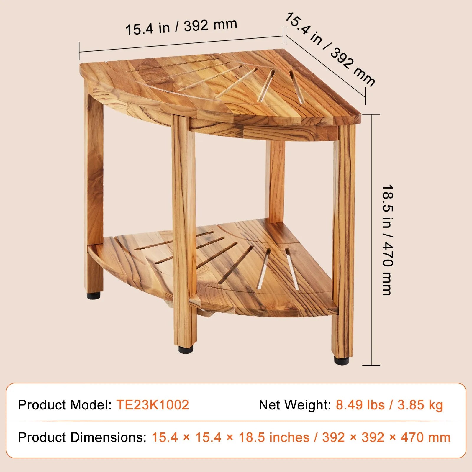 VEVOR Corner Teak Shower Bench 18.5"H×15.5"R Teakwood for Inside Shower Bathroom