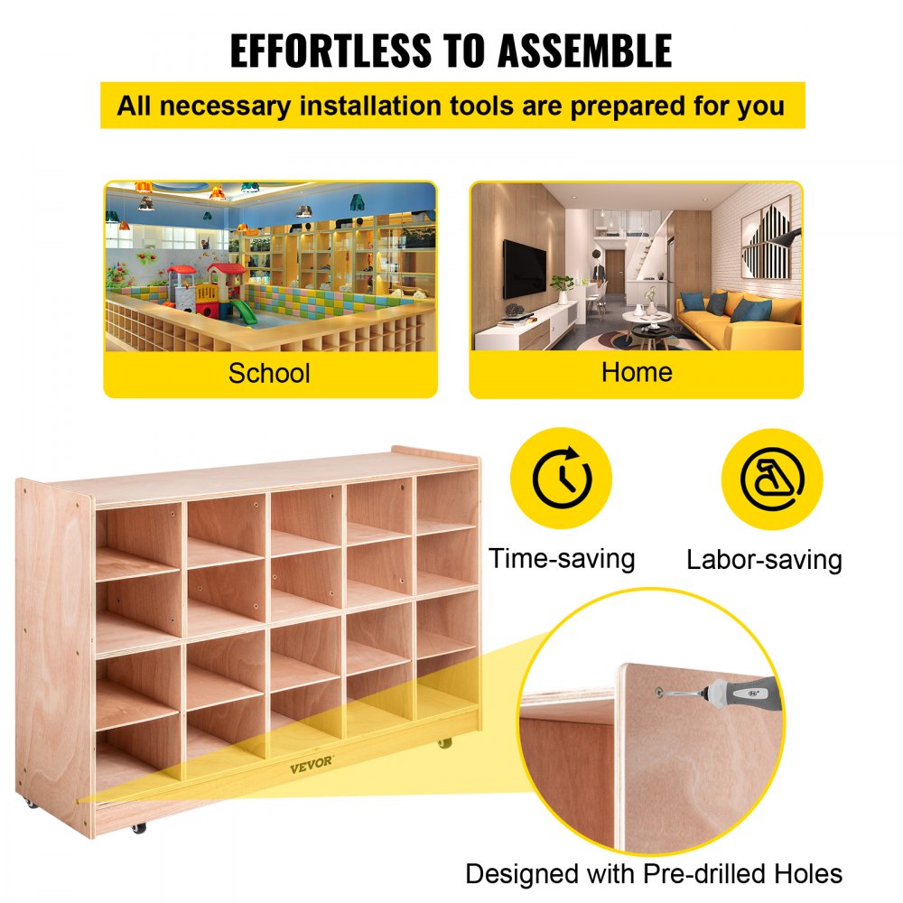 VEVOR Cubby Tray Storage Cabinet 20 Section Cubby Storage Shelf 4x5 Home Daycare 