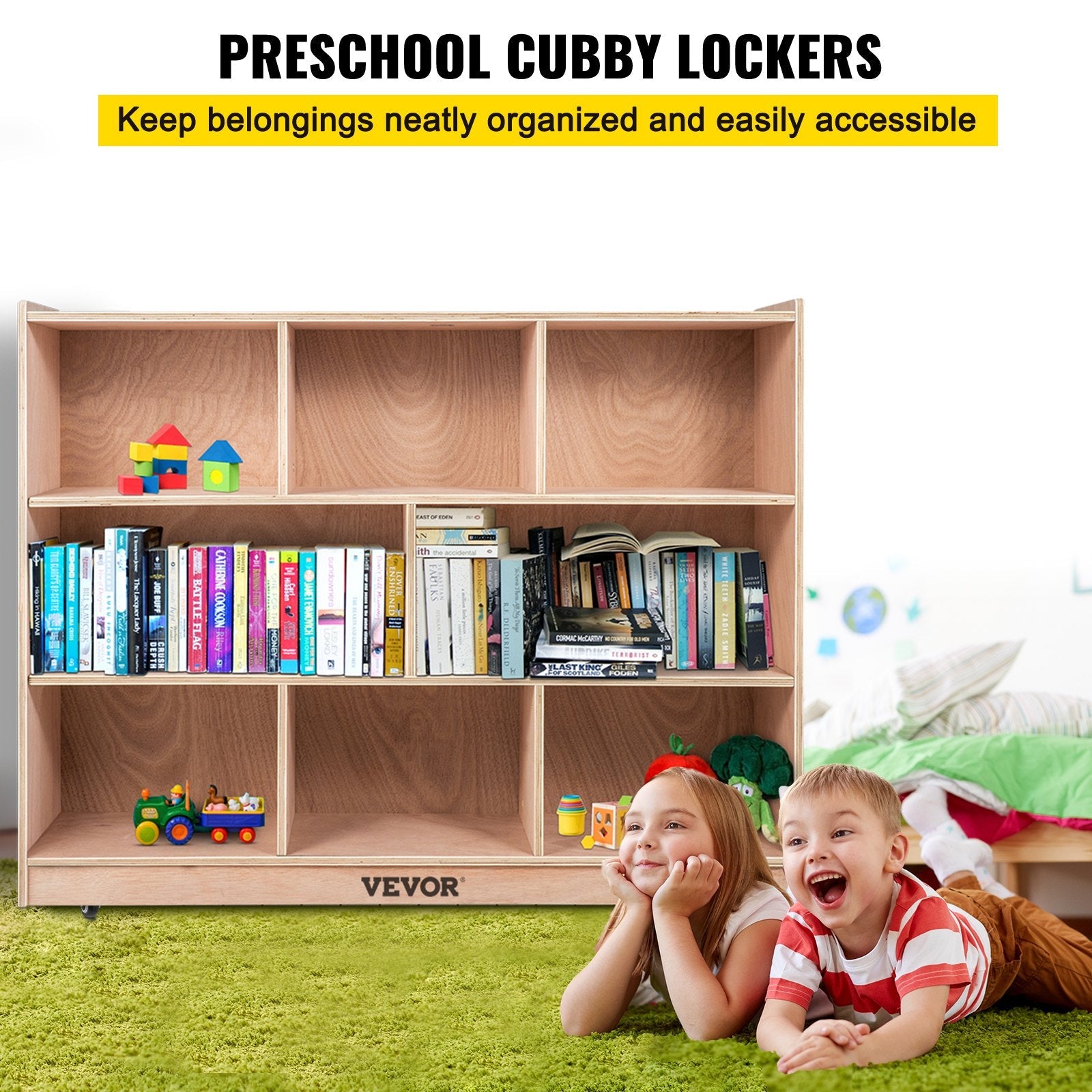 VEVOR Classroom Storage Cabinet Plywood 8-Section Preschool Storage Shelves 36 Inch High Classroom Cabinet Storage with Casters 