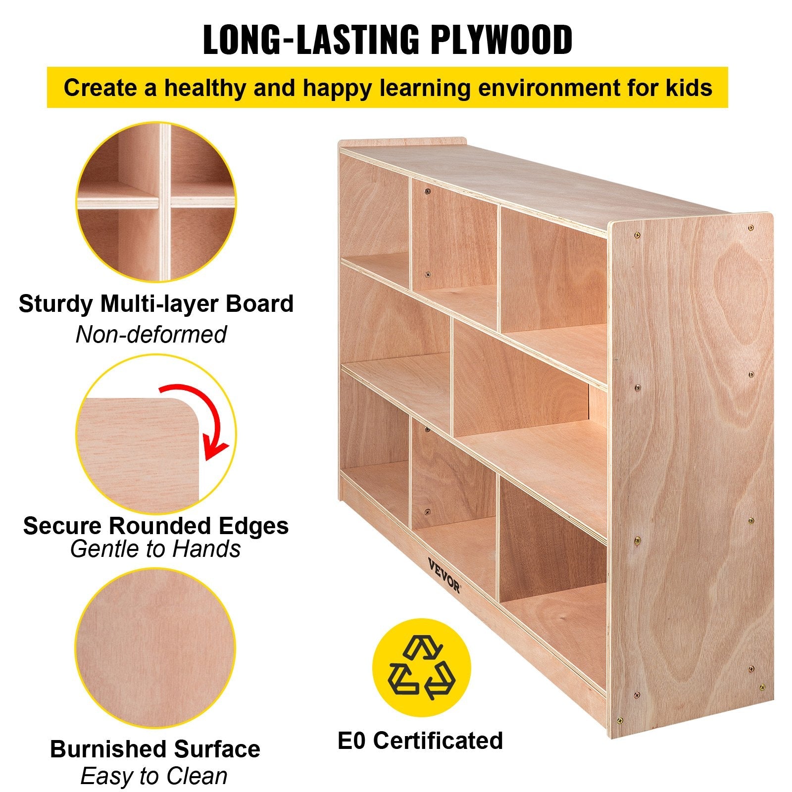 VEVOR Classroom Storage Cabinet Plywood 8-Section Preschool Storage Shelves 36 Inch High Classroom Cabinet Storage with Casters 