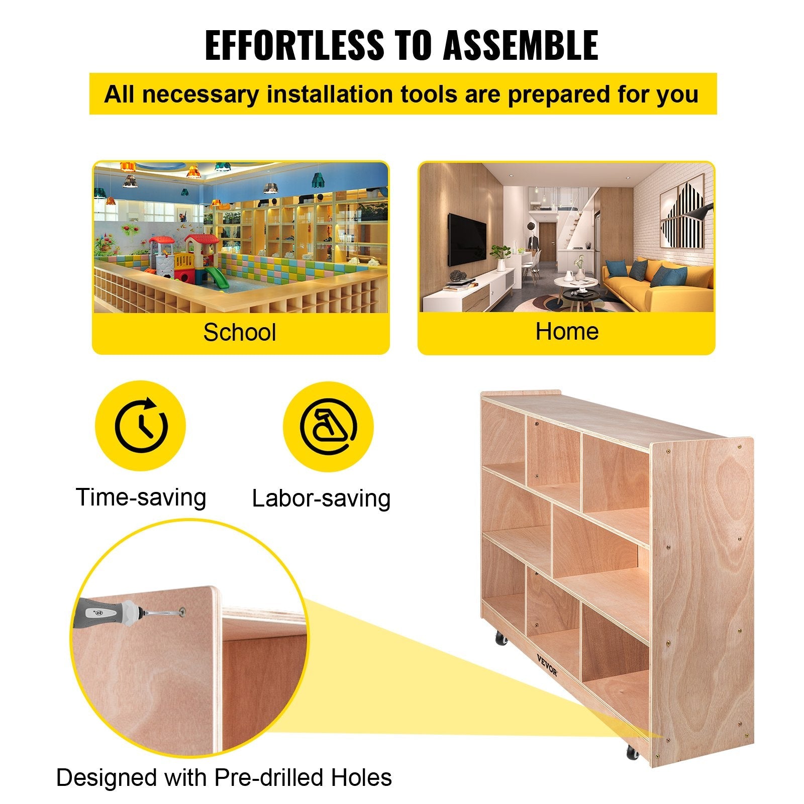 VEVOR Classroom Storage Cabinet Plywood 8-Section Preschool Storage Shelves 36 Inch High Classroom Cabinet Storage with Casters 