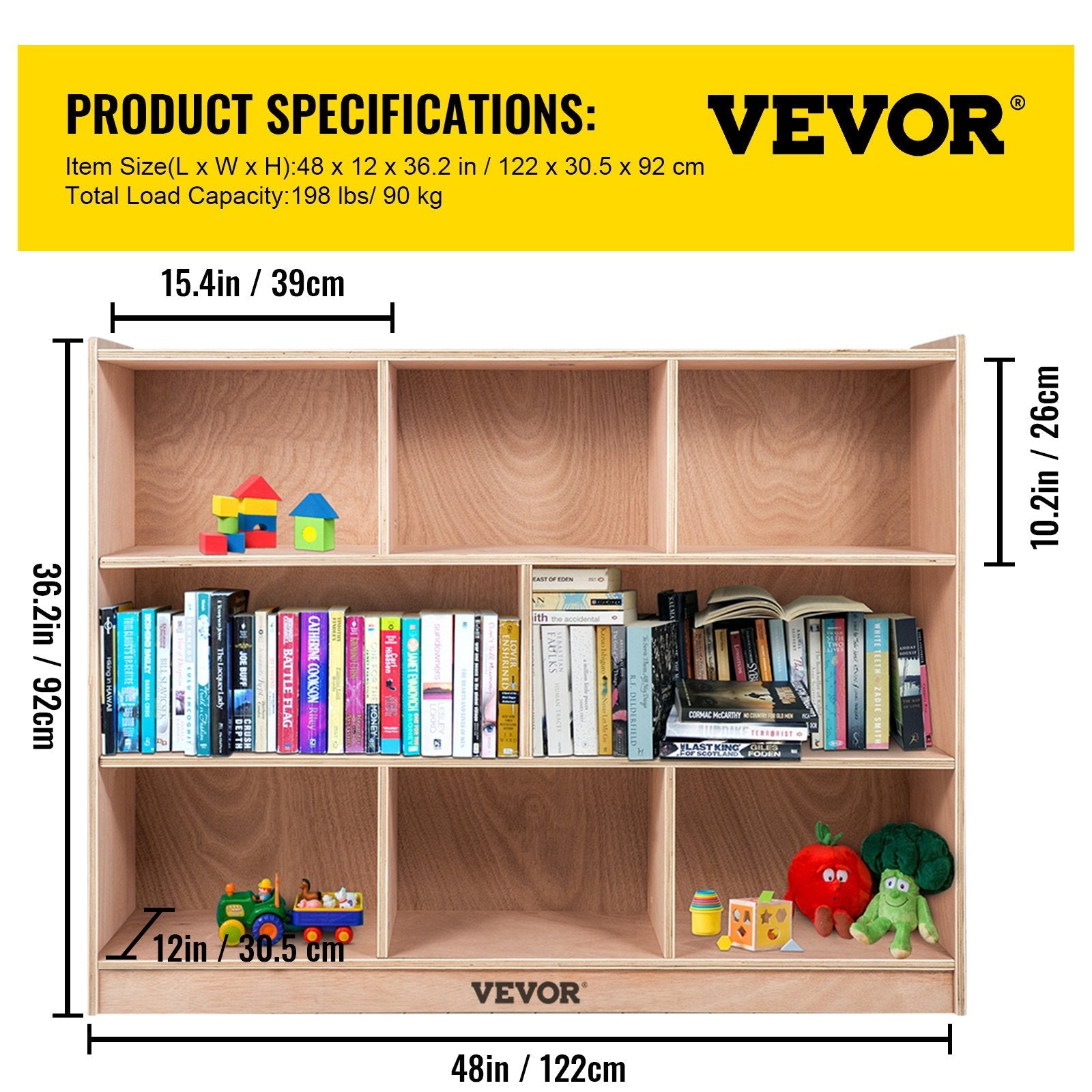 VEVOR Classroom Storage Cabinet Plywood 8-Section Preschool Storage Shelves 36 Inch High Classroom Cabinet Storage with Casters 