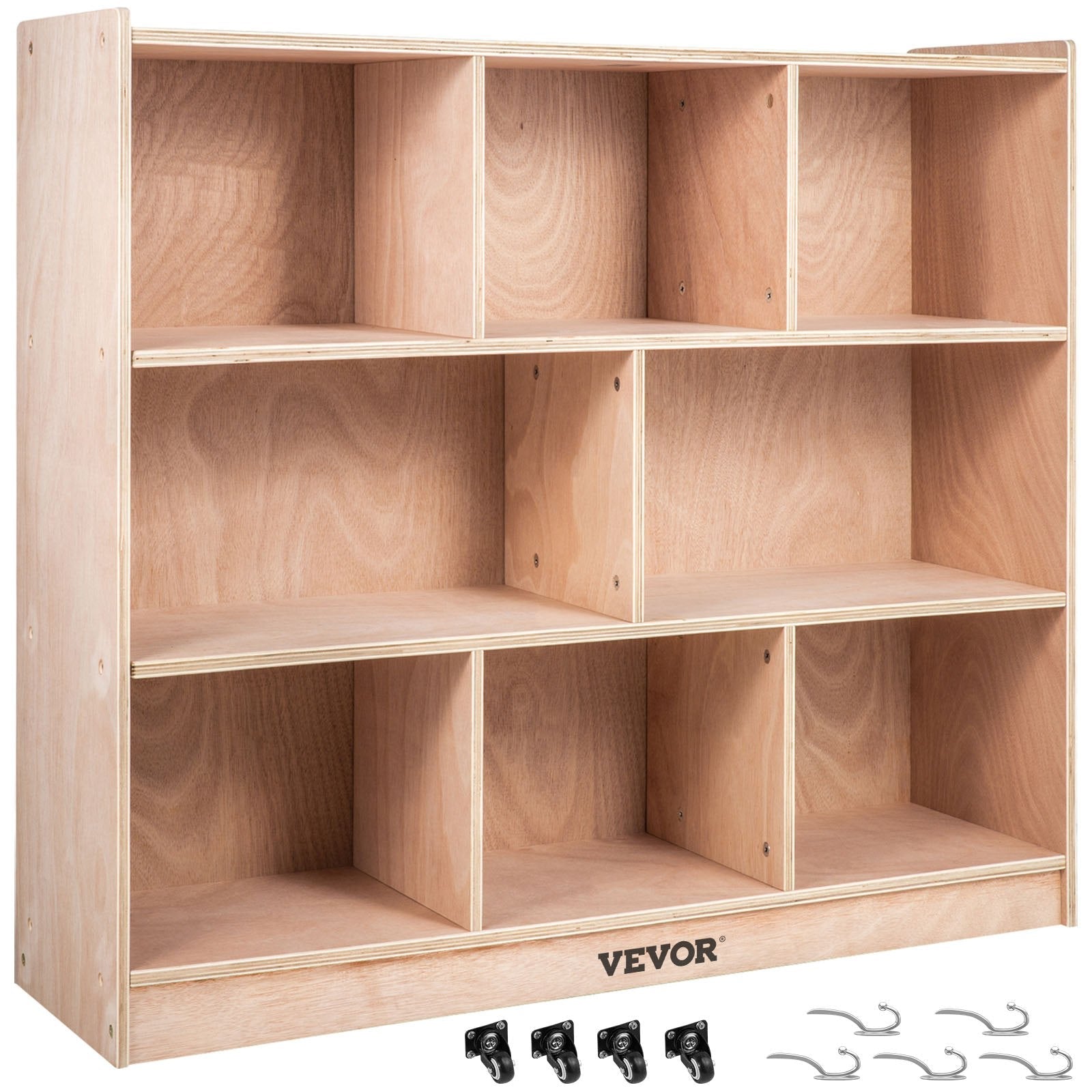 VEVOR Classroom Storage Cabinet Plywood 8-Section Preschool Storage Shelves 36 Inch High Classroom Cabinet Storage with Casters 