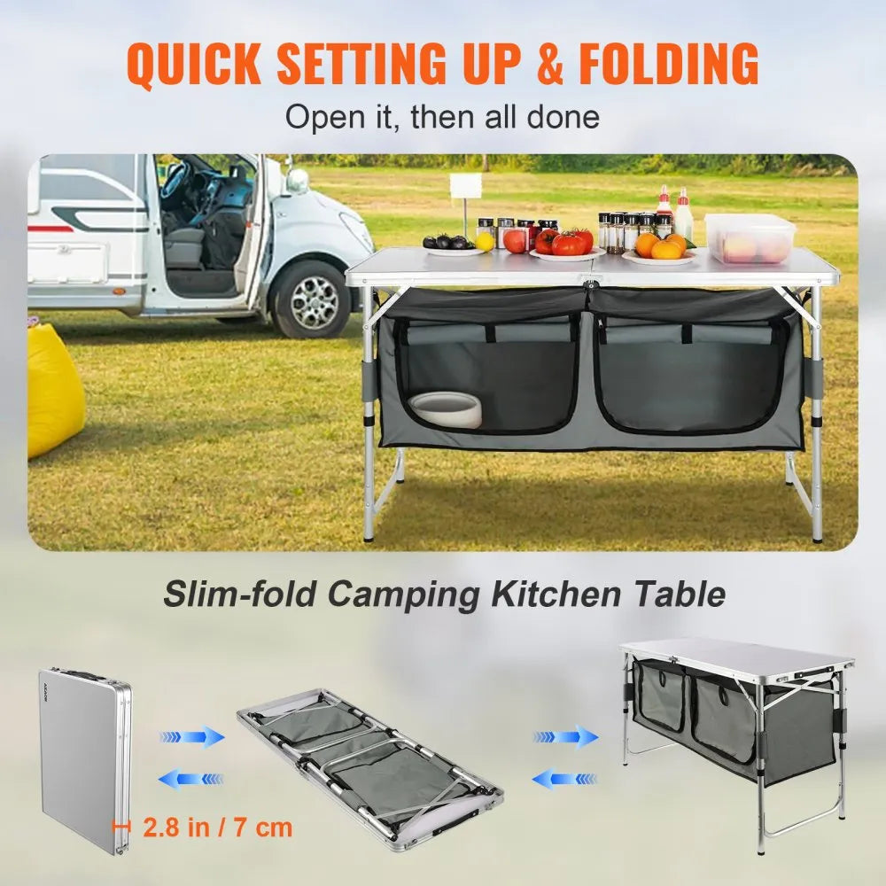 Camping Kitchen Table – Folding Outdoor Cook Station with Storage & Carry Bag