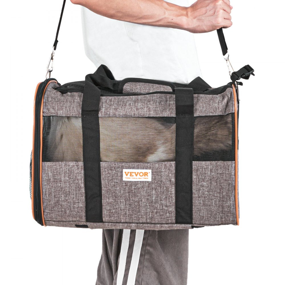 VEVOR Cat Carrier with Wheels, Airline Approved Rolling Pet Carrier with Telescopic Handle and Shoulder Strap, Dog Carrier with Wheels for Pets under 22 lbs, with 1 Folding Bowl, Grey 