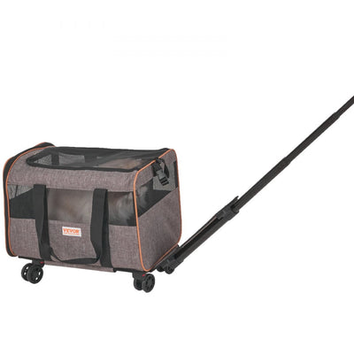 VEVOR Cat Carrier with Wheels, Airline Approved Rolling Pet Carrier with Telescopic Handle and Shoulder Strap, Dog Carrier with Wheels for Pets under 22 lbs, with 1 Folding Bowl, Grey 