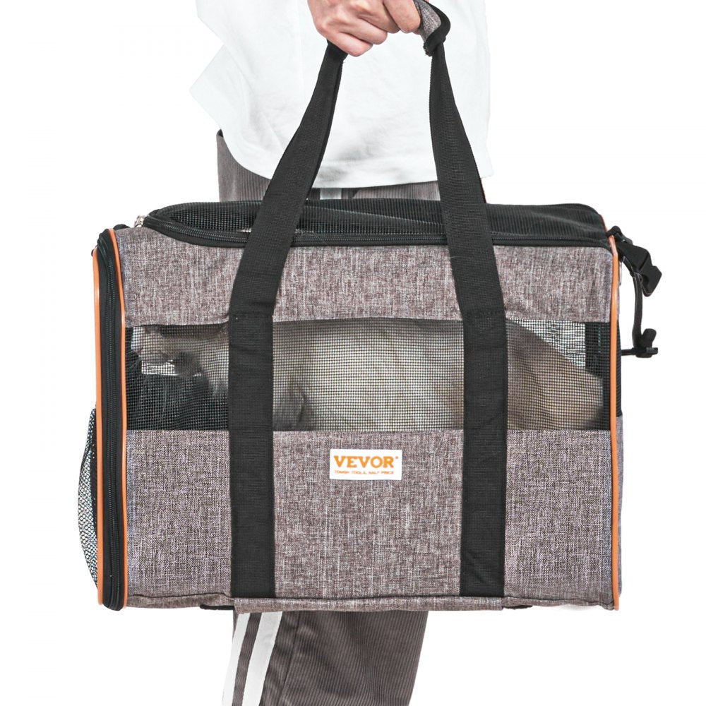 VEVOR Cat Carrier with Wheels, Airline Approved Rolling Pet Carrier with Telescopic Handle and Shoulder Strap, Dog Carrier with Wheels for Pets under 22 lbs, with 1 Folding Bowl, Grey 