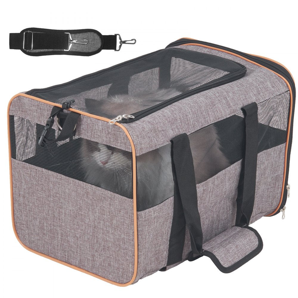 VEVOR Cat Carrier with Wheels, Airline Approved Rolling Pet Carrier with Telescopic Handle and Shoulder Strap, Dog Carrier with Wheels for Pets under 22 lbs, with 1 Folding Bowl, Grey 