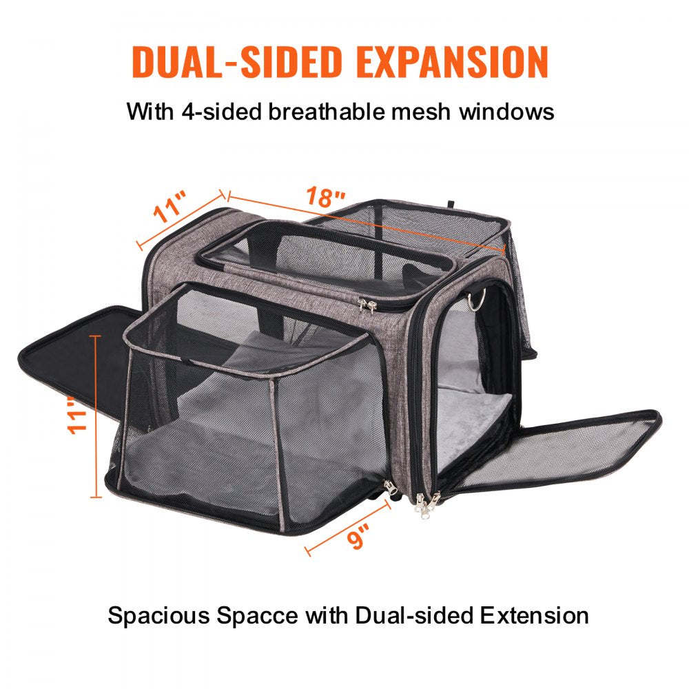 VEVOR Cat Carrier with Wheels, Airline Approved Rolling Pet Carrier with Telescopic Handle and Shoulder Strap, Dog Carrier with Wheels for Pets under 25 lbs, with 1 Folding Bowl, Grey 