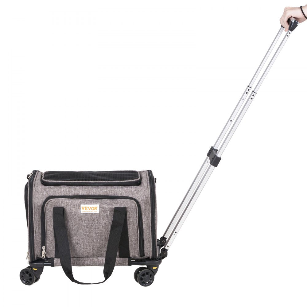 VEVOR Cat Carrier with Wheels, Airline Approved Rolling Pet Carrier with Telescopic Handle and Shoulder Strap, Dog Carrier with Wheels for Pets under 25 lbs, with 1 Folding Bowl, Grey 
