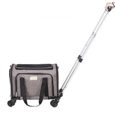 VEVOR Cat Carrier with Wheels, Airline Approved Rolling Pet Carrier with Telescopic Handle and Shoulder Strap, Dog Carrier with Wheels for Pets under 25 lbs, with 1 Folding Bowl, Grey 