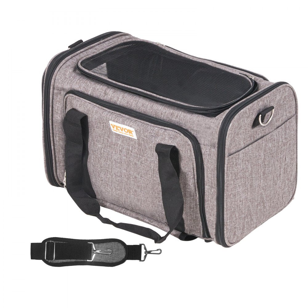VEVOR Cat Carrier with Wheels, Airline Approved Rolling Pet Carrier with Telescopic Handle and Shoulder Strap, Dog Carrier with Wheels for Pets under 25 lbs, with 1 Folding Bowl, Grey 