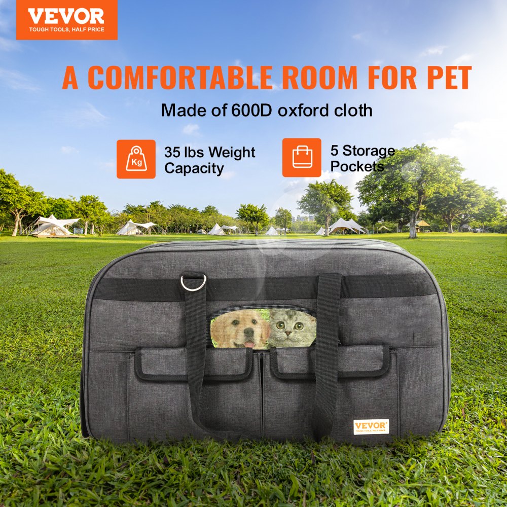 VEVOR Cat Carrier with Wheels, Rolling Pet Carrier with Telescopic Handle and Shoulder Strap, Dog Carrier with Wheels for Pets under 35 lbs, with 1 Folding Bowl, Black 
